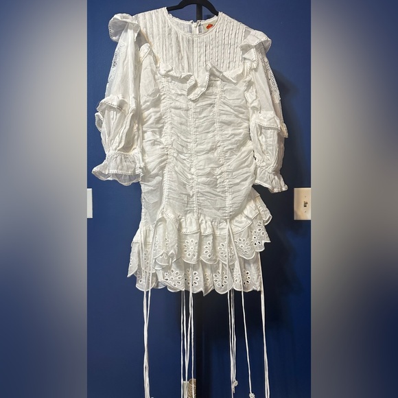 NWT FARM Rio White Ruffled Mini Dress - Picture 7 of 14